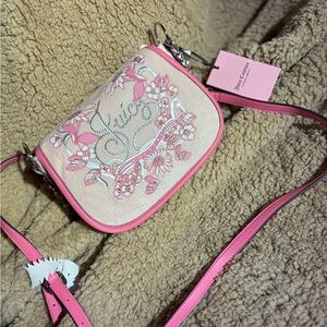 Juicy Couture Beige and Pink Floral Crossbody Bag